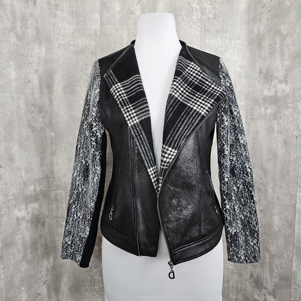 Desigual Womens 42 US10 Pakaian Jadi Wanita Faux Leather‎ Distressed Moto Jacket - Picture 3 of 11